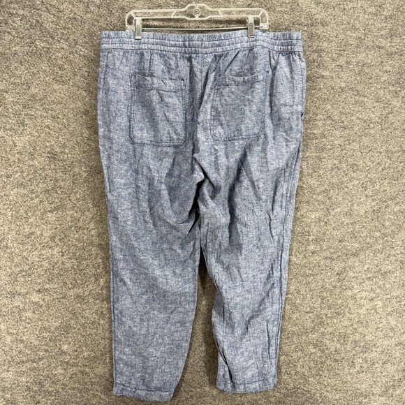 Old Navy Pants Women XL Blue High Rise Flat Front Drawstring Linen Chino Pockets - Picture 2 of 8